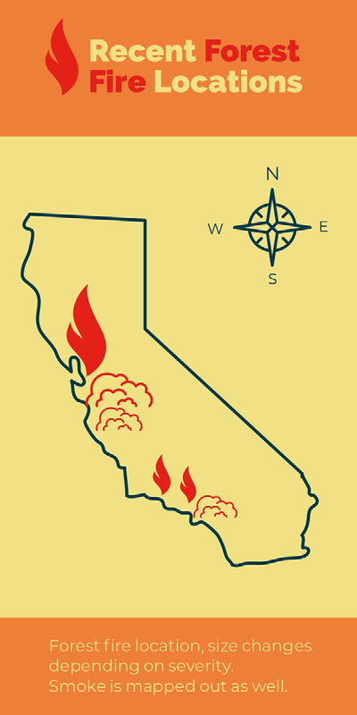 Orange and Yellow Forest Fire Infographic with California Map Infographic Examples
