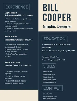Blue and White Graphic Designer Resume Resume  Examples