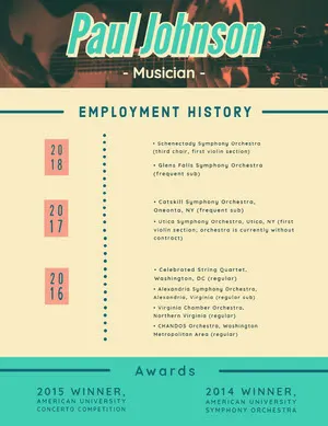 Yellow and Teal Musician Resume Resume  Examples