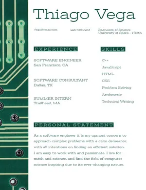 Green Software Engineer Resume with Circuit Board Resume  Examples