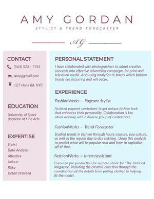 Pastel Colored Fashion Stylist Resume Resume  Examples