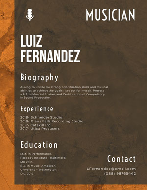 Brown and White Musician Resume Resume  Examples
