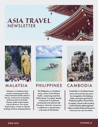Asia Travel and Tourism Newsletter with Landmarks Newsletter Examples