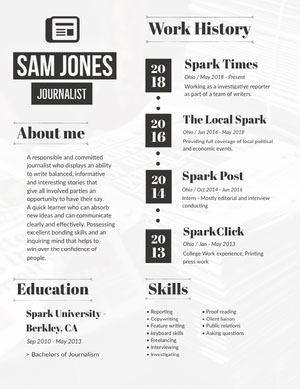 Black and White Journalist Resume Resume  Examples