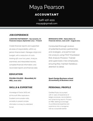 Black and White Accountant Resume Resume  Examples