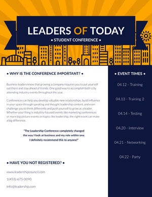 Orange and Blue Business Leader Conference Newsletter Graphic Newsletter Examples
