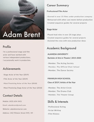 Modern Actor Resume with Photo of Man Resume  Examples