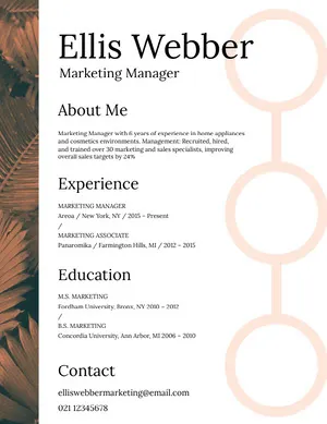 Brown and White Marketing Manager Resume Resume  Examples