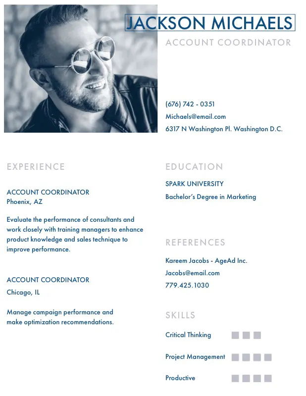 Blue Account Coordinator Resume