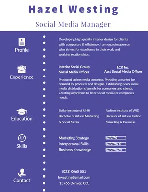 Violet and White Social Media Manager Resume Resume  Examples