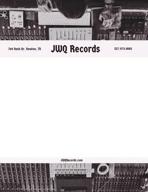 Black and White Record Label Letterhead with Recording Studio Picture Letterhead Examples