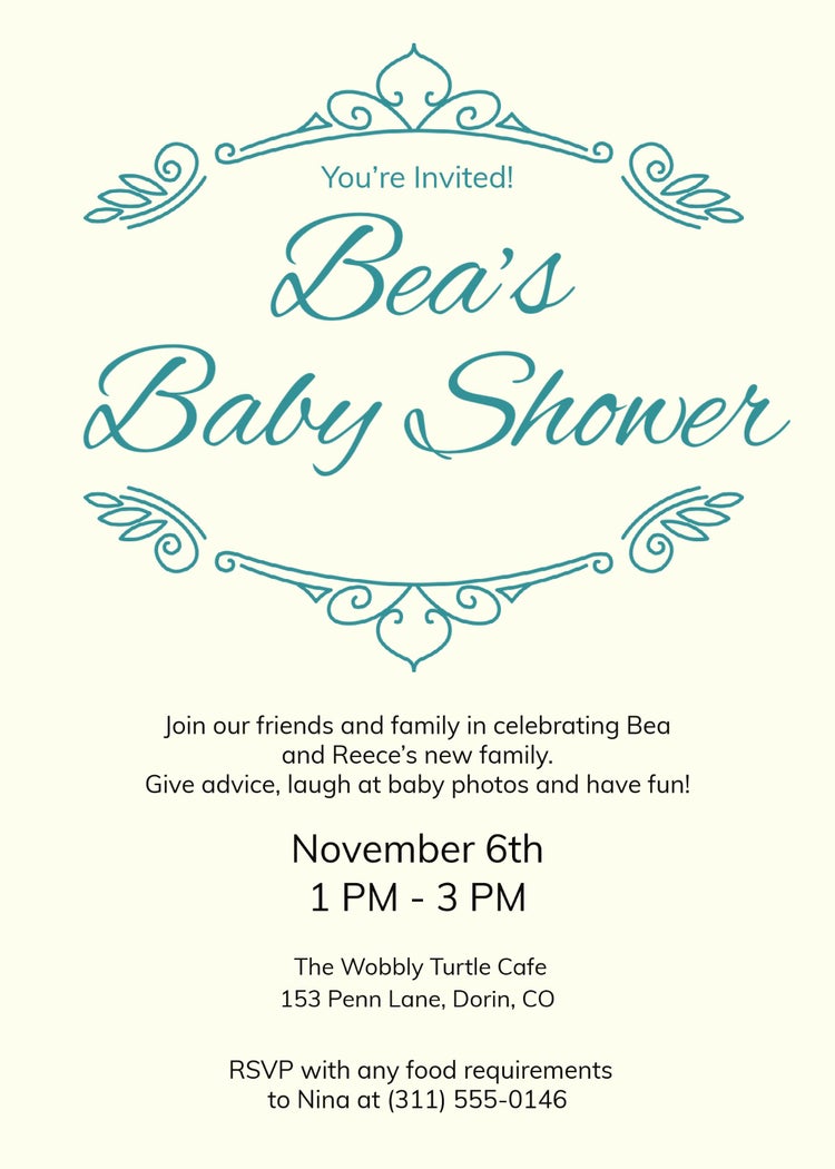 Cream and Teal Baby Shower Invitation