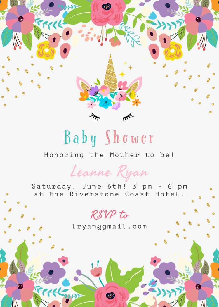 Multicolor Unicorn Baby Shower Invitation Card