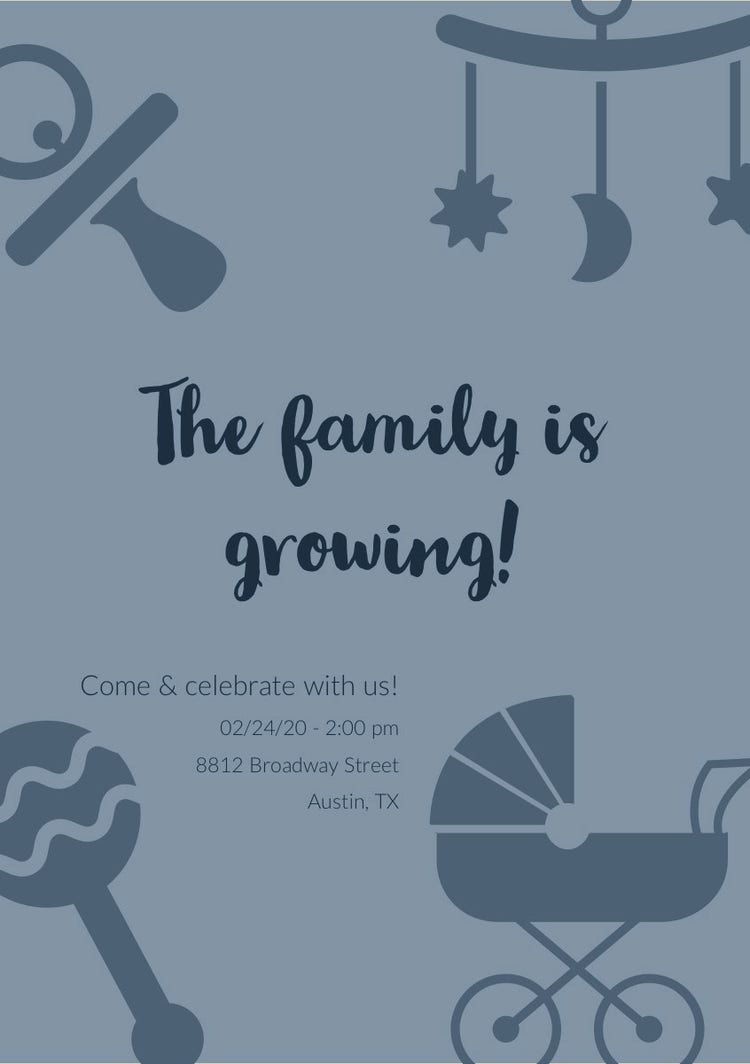 Blue And Gray Baby Shower Invitation