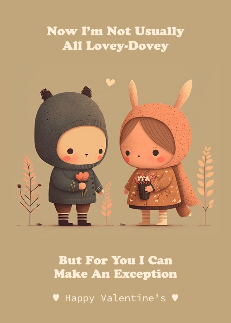 Pink & Brown Cute Illustrative Valentine's Day Card