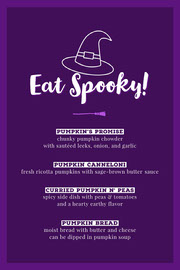 Violet and White Halloween Trick Or Treat Party Menu  Halloween Party