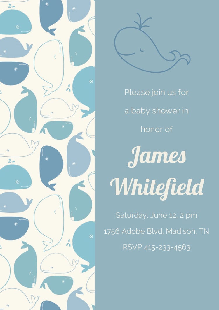 White And Blue Baby Shower Invitation