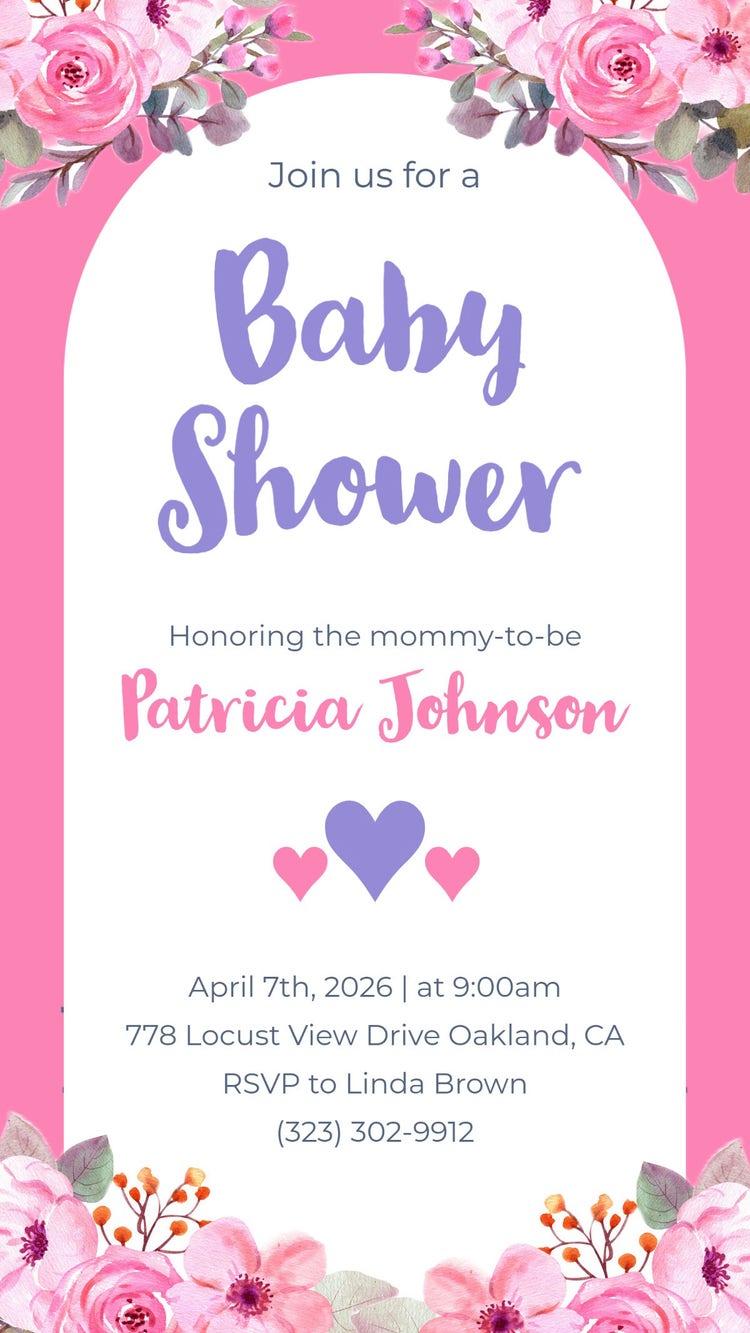 Pink Baby Shower Invitation Instagram Story