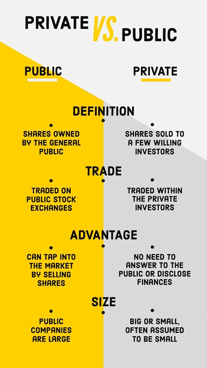 Yellow and Gray Private vs Public Business Infographic Infographic Ideas