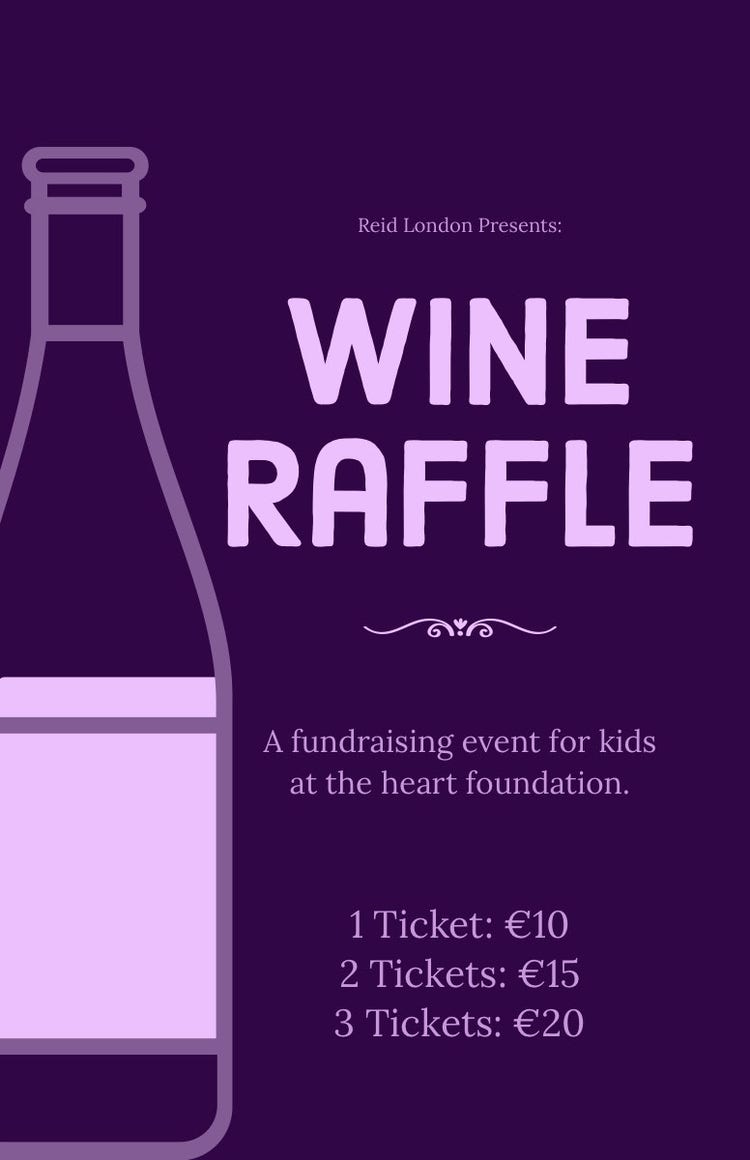 Purple Wine Raffle Fundraising Event Flyer