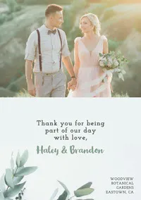 White Green Foliage Wedding Thank You Card Wedding