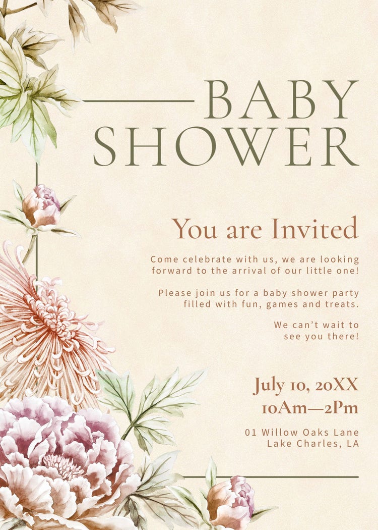 Beige Baby Shower Invitation