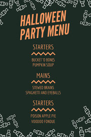Orange and Black Candy Halloween Party Menu Halloween Party