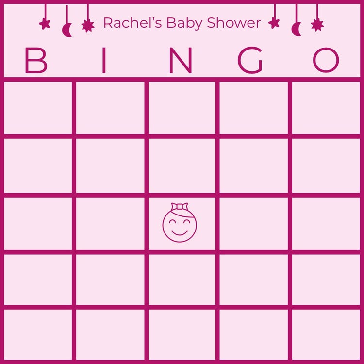 Pink Illustrated Baby Shower Bingo Card