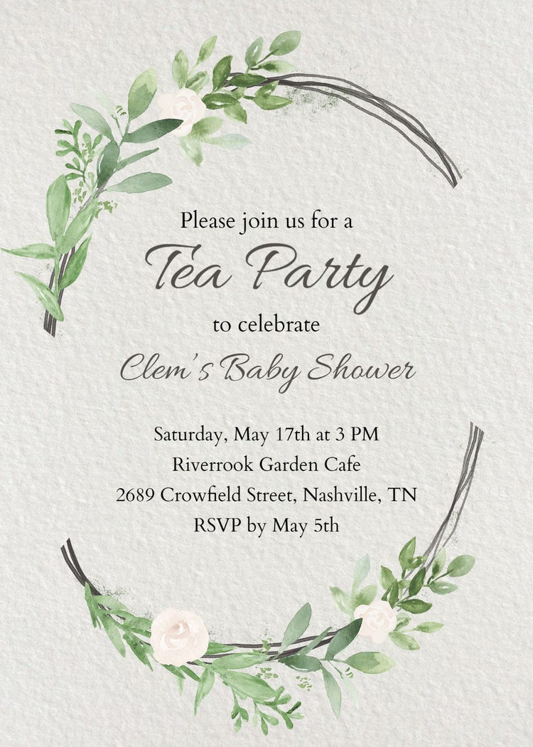 Paper Floral Green Tea Party Invitation