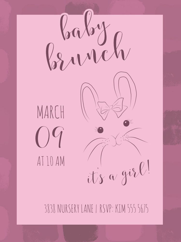 Pink And Violet Baby Brunch Party Invitation