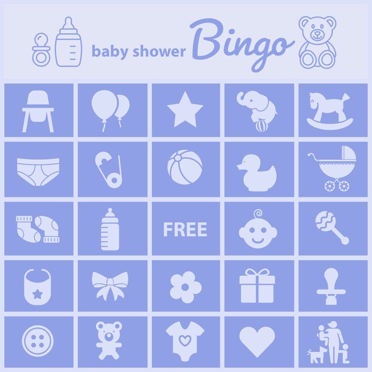 Blue Illustrated Baby Shower Bingo Card