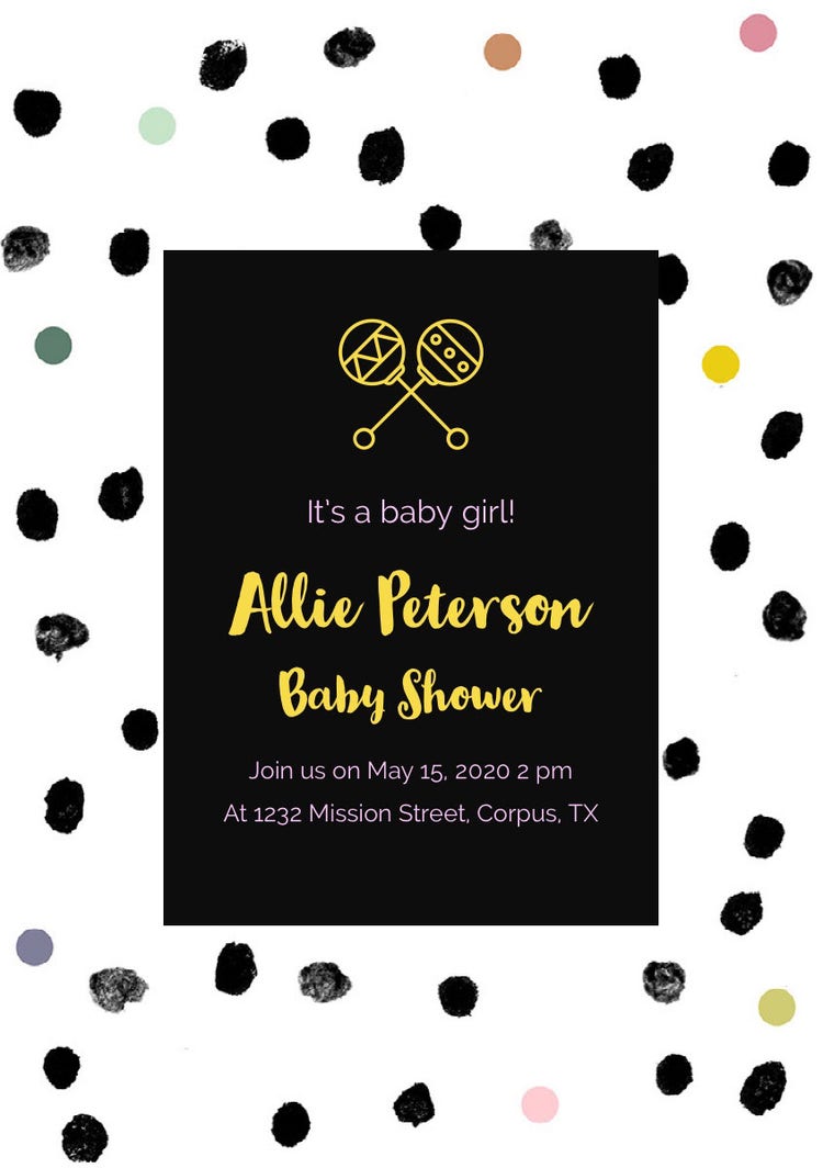 Black Spotted Baby Shower Invitation