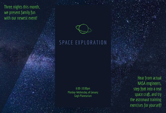 绿色和深蓝色天文馆小册子与夜空小册子的主意
