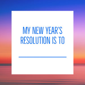 Pink and Blue Sunset over Sea with New Year Resolution Instagram Graphic Happy New Year 