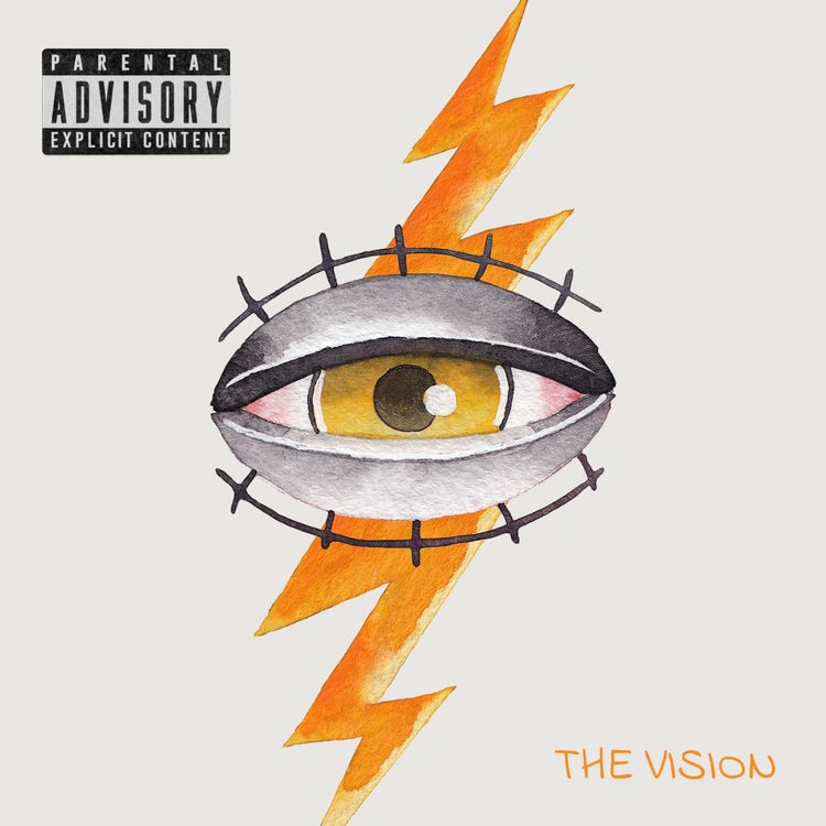 White & Orange Eye Illustration Electric Rock & Roll Album Cover Record