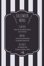 Black and White Stripes and Skull Halloween Party Menu Halloween Party