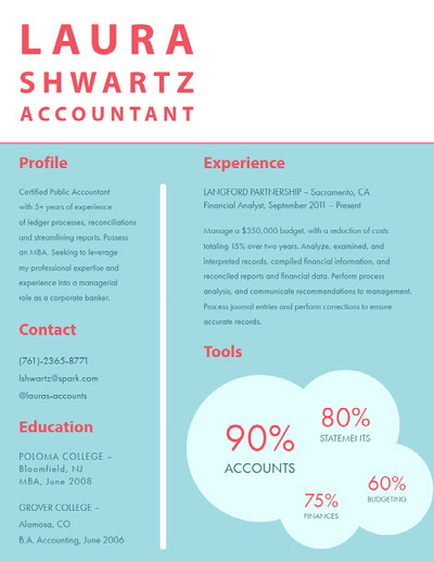 Blue White and Red Accountant Resume Infographic Ideas