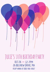 Light, Pink, White and Blue Birthday Party Invitation Birthday Design