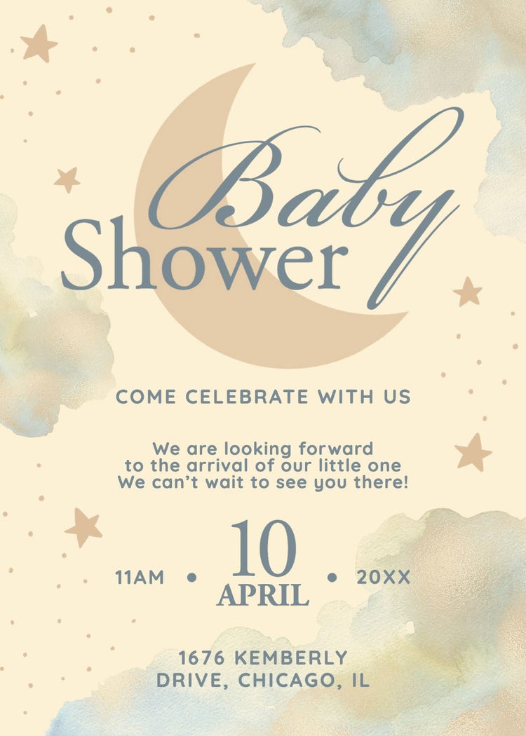 Blue and Beige Baby Shower Invitation