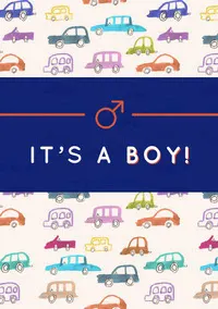 Boy Birth Announcement Card with Car Drawings Baby Shower 