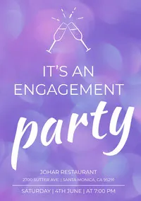 Purple Bokeh Engagement Party Invitation Card with Champagne Toast Wedding