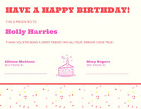 Red and Pink Birthday Certificate from Friends Birthday Design