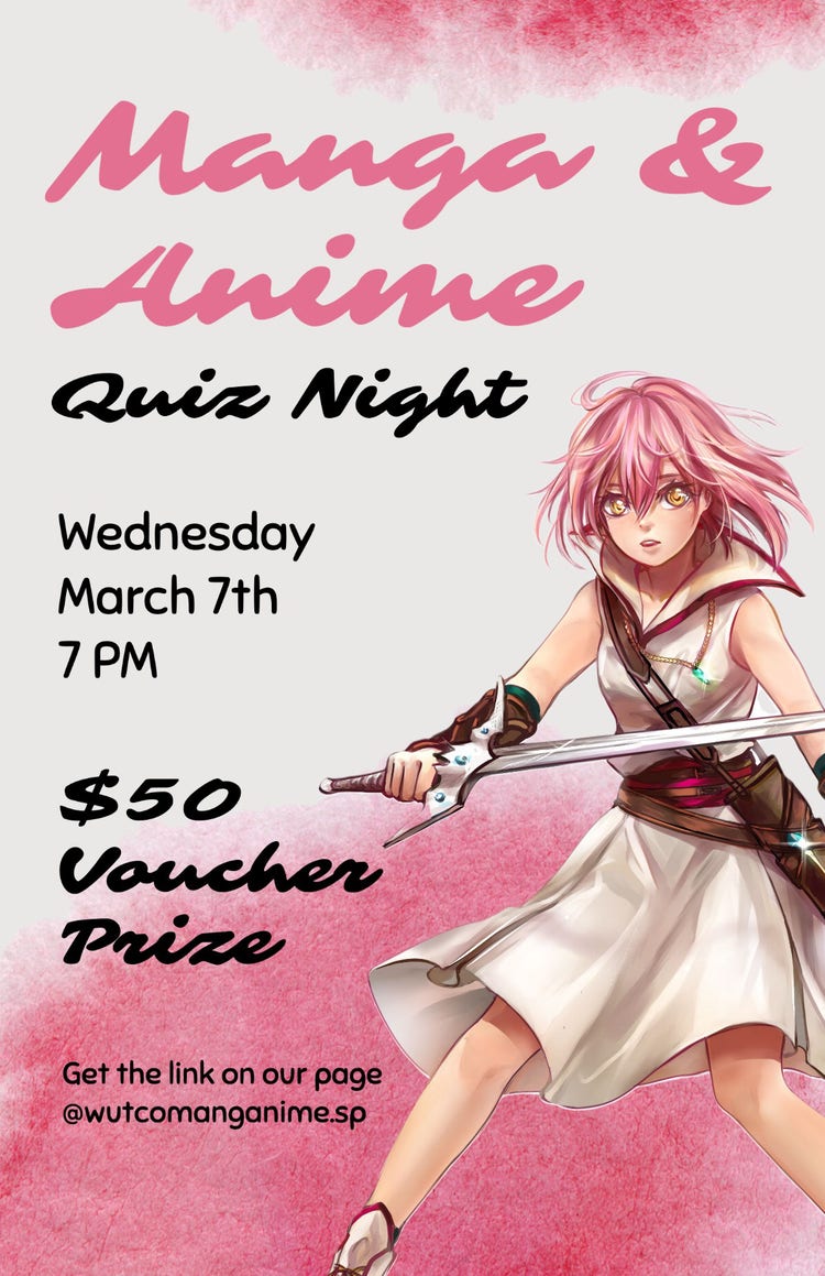 Pink & Gray Anime Quiz Night