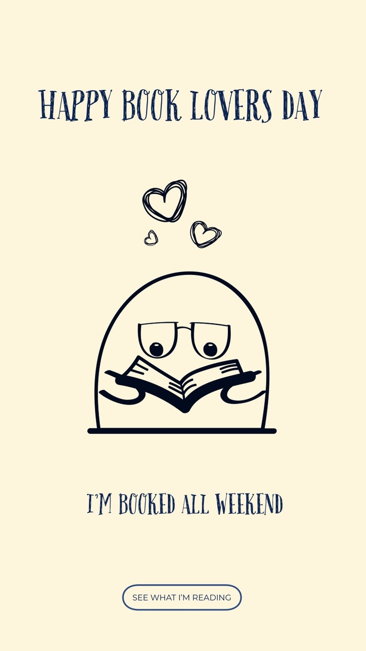 Black and White Cute Illustration Book Lovers Social Post