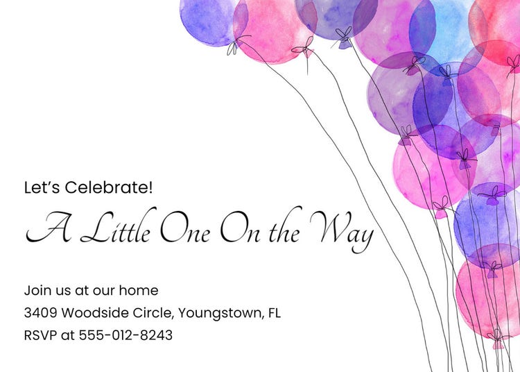 White & Pink Balloon Invitation Greeting Card