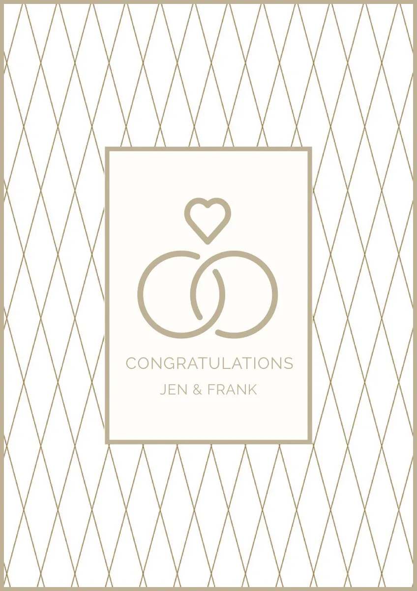 Beige Marriage Congratulations Card with Rings and Heart