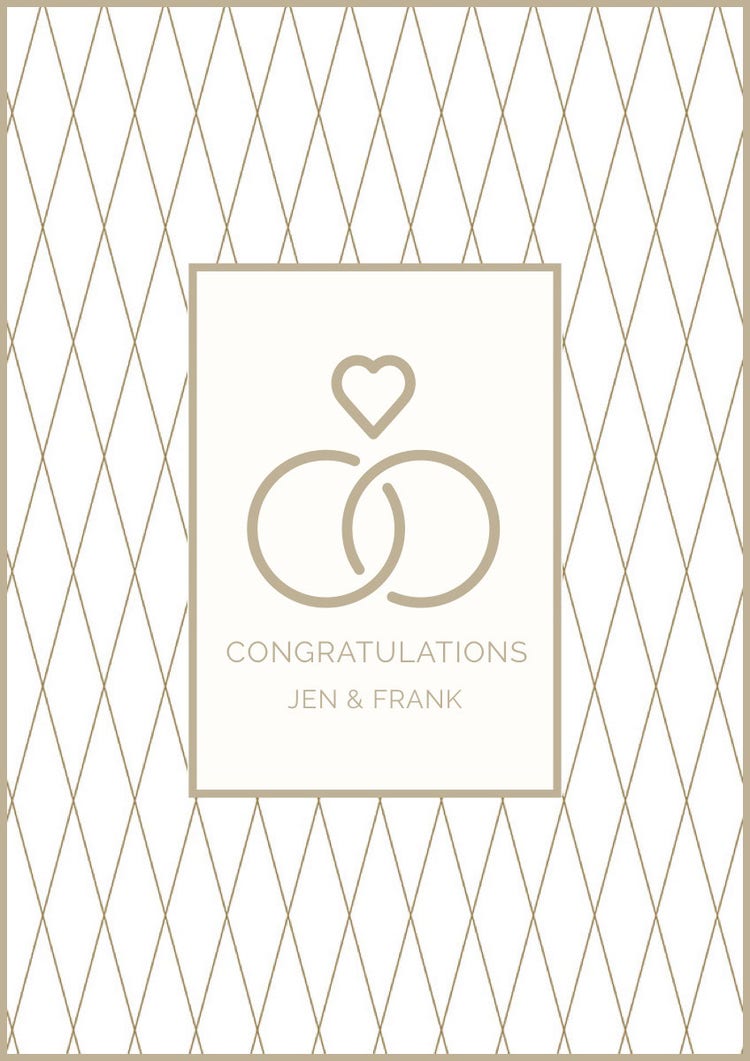 Beige Marriage Congratulations Card with Rings and Heart