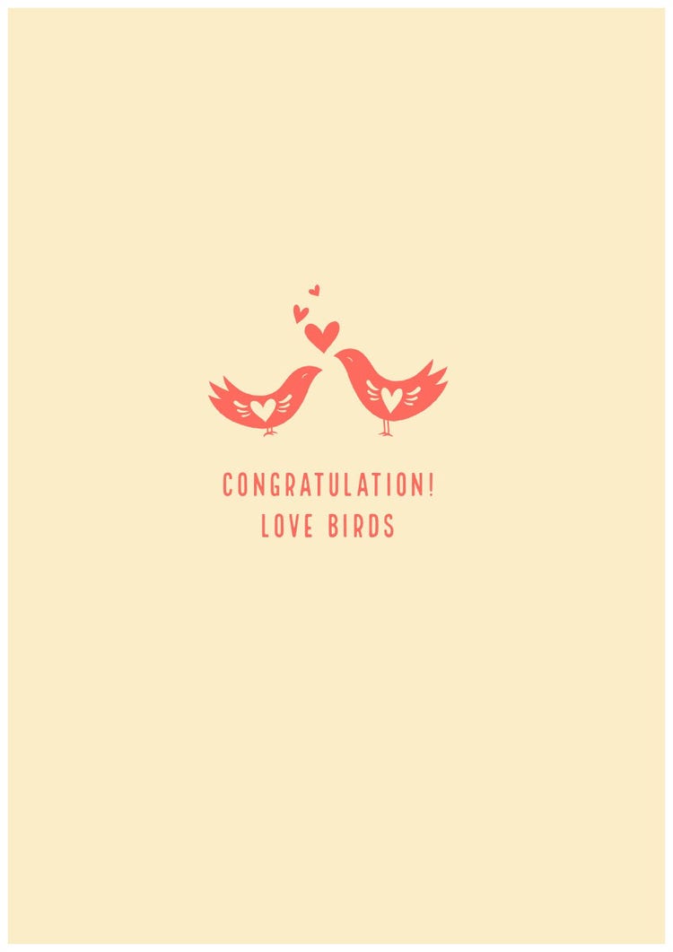 Yellow and Red Engagement Congratulations Card with Birds