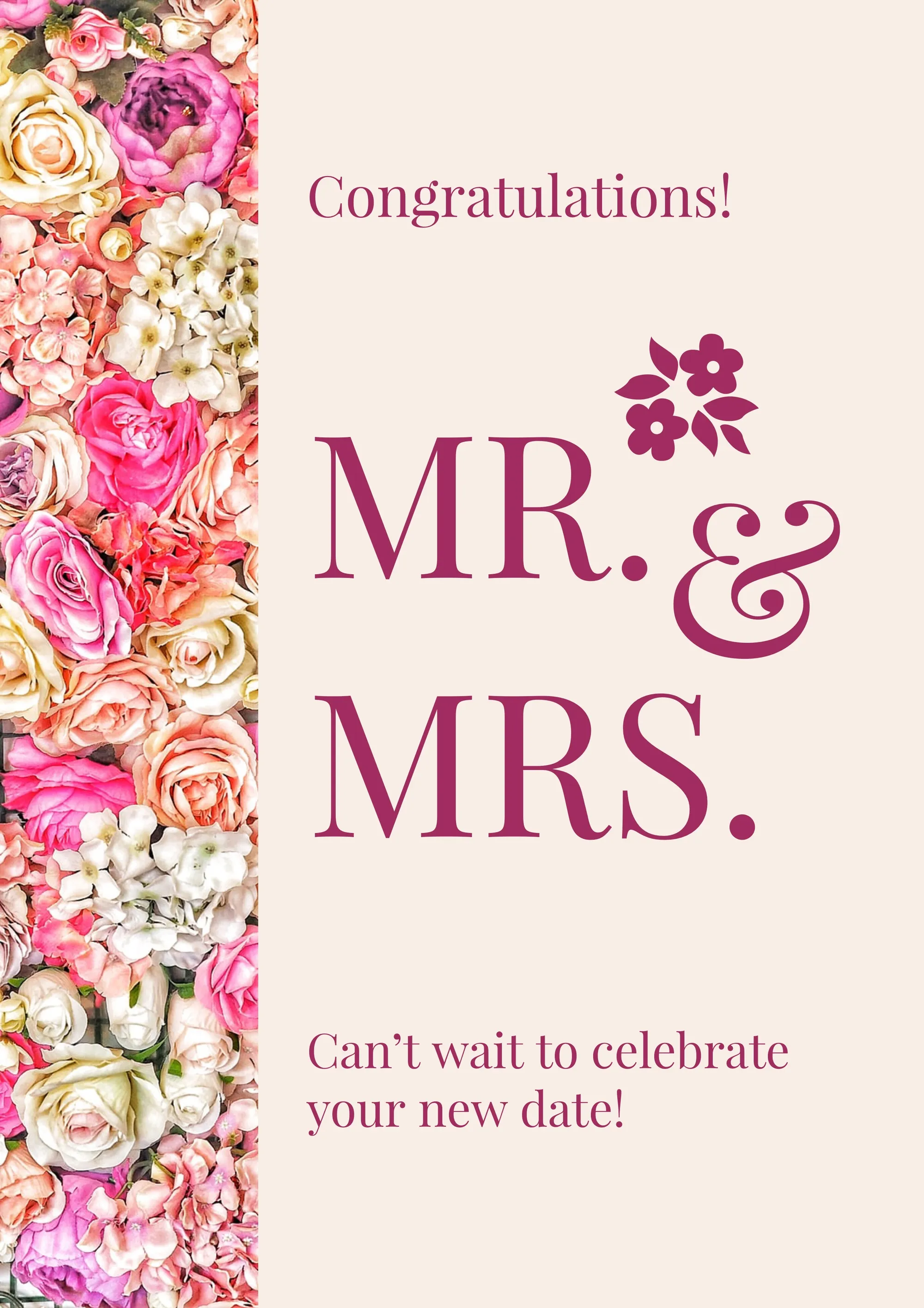 Pink Floral Wedding Congratulations Card