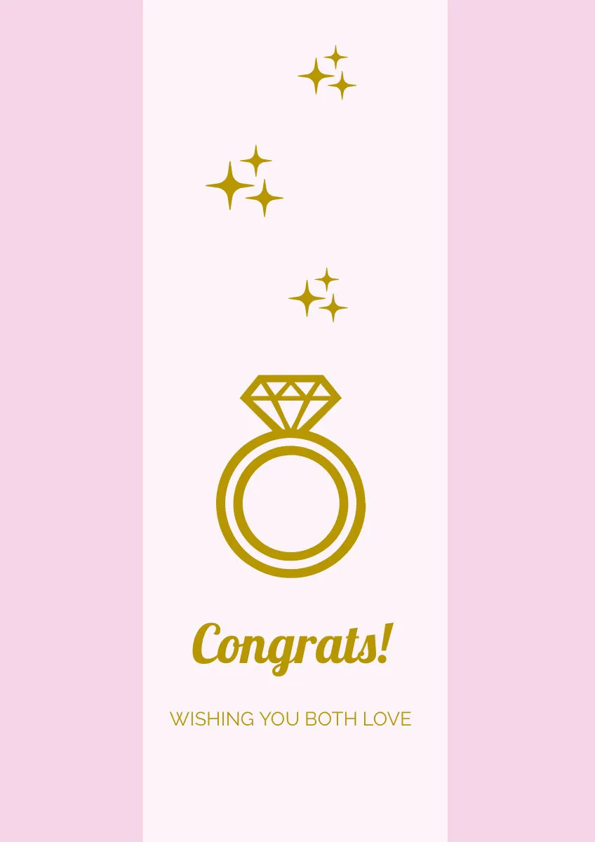 Pink and Gold Illustrated Engagement Congratulations Card with Diamond Ring